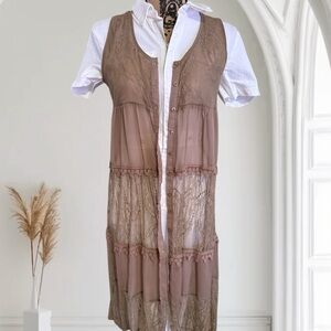 Brown Lace Button-Down Cardigan